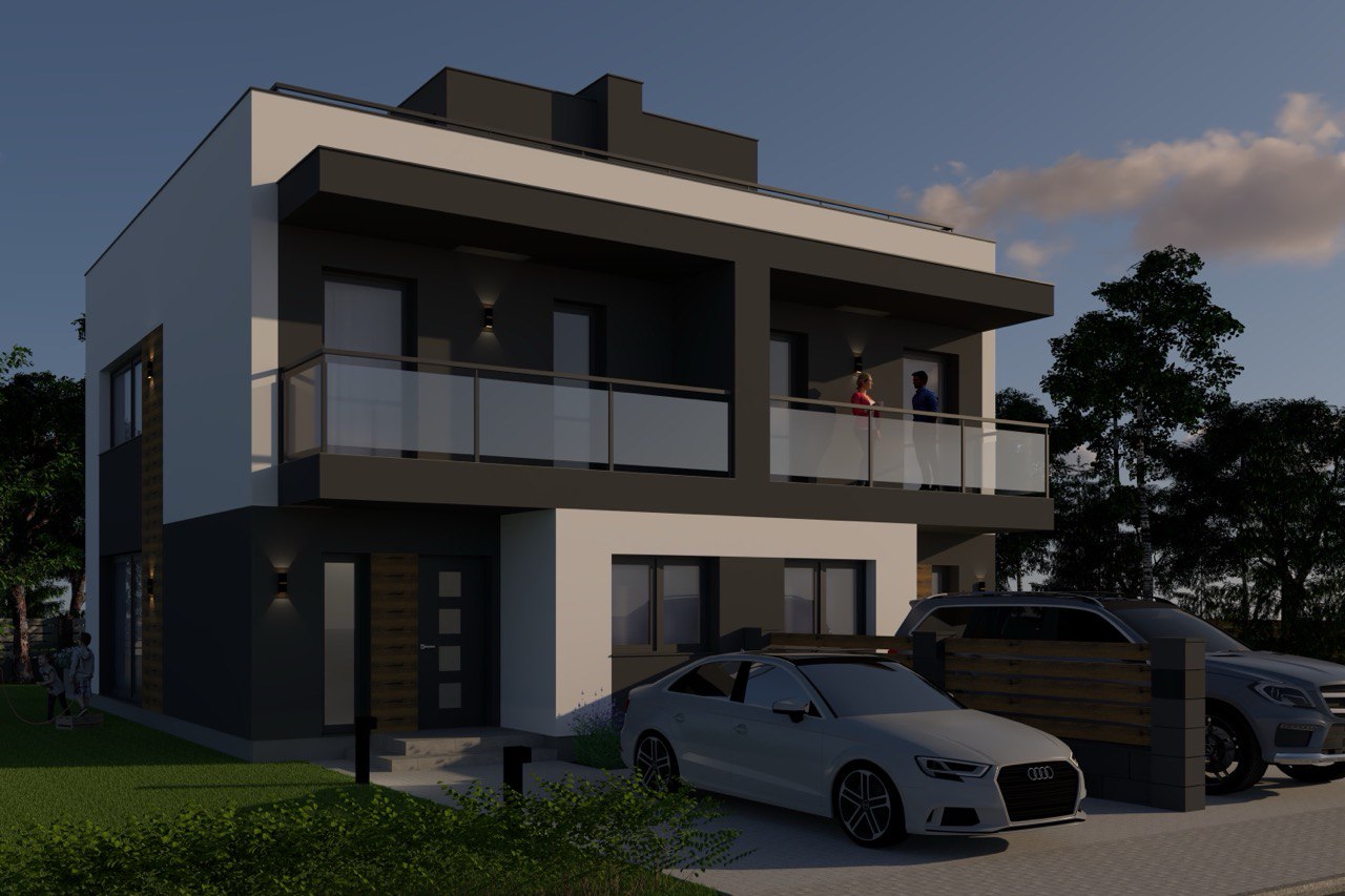 Nowoczesny dom bliźniaczy z tarasem na dachu